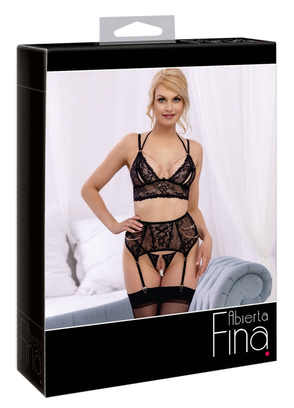 Abierta Fina kanten set met strass - Zwart - Abierta Fina - SKU: 22141801021