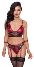 Cottelli BONDAGE Bralette met jarretel slip en restraints - Rood