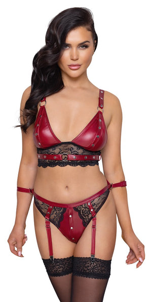 Cottelli BONDAGE Bralette met jarretel slip en restraints - Rood