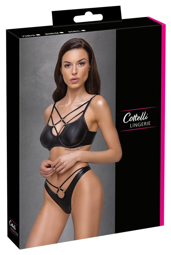 Cottelli LINGERIE set met beugel en jarretels - Zwart - Cottelli LINGERIE - SKU: 22142371231