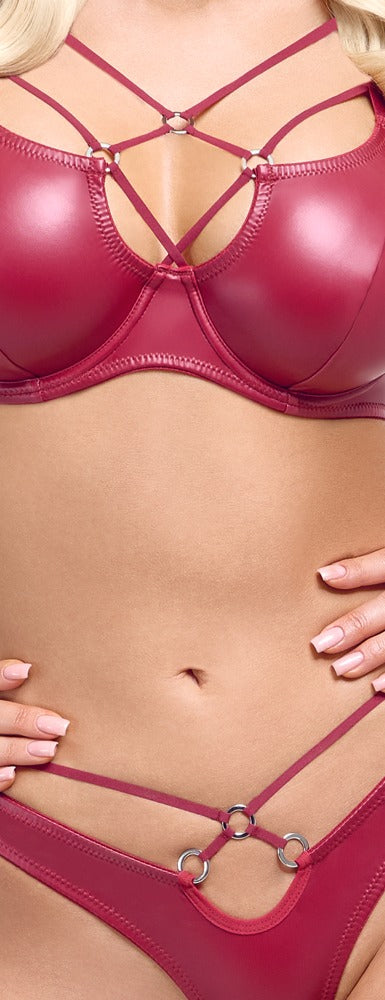 Jarretel set wetlook met ringen - Rood - Cottelli LINGERIE - SKU: 22142373231