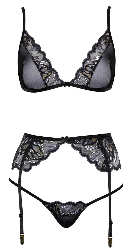 kissable Jarretel set met beugelloze beha en string - Zwart - kissable - SKU: 22143001111