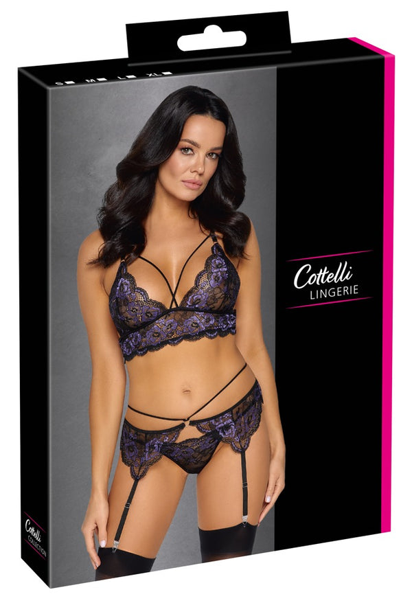 Cottelli LINGERIE bloemenkant set - Zwart - Cottelli LINGERIE - SKU: 22144231041