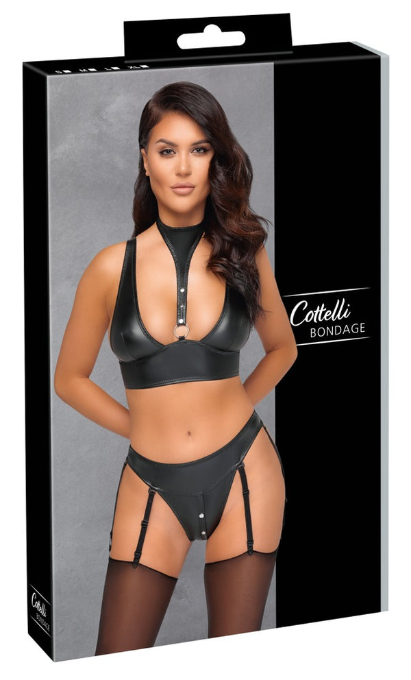 Cottelli BONDAGE bralette met ring en jarretels - Zwart - Cottelli BONDAGE - SKU: 22144581051