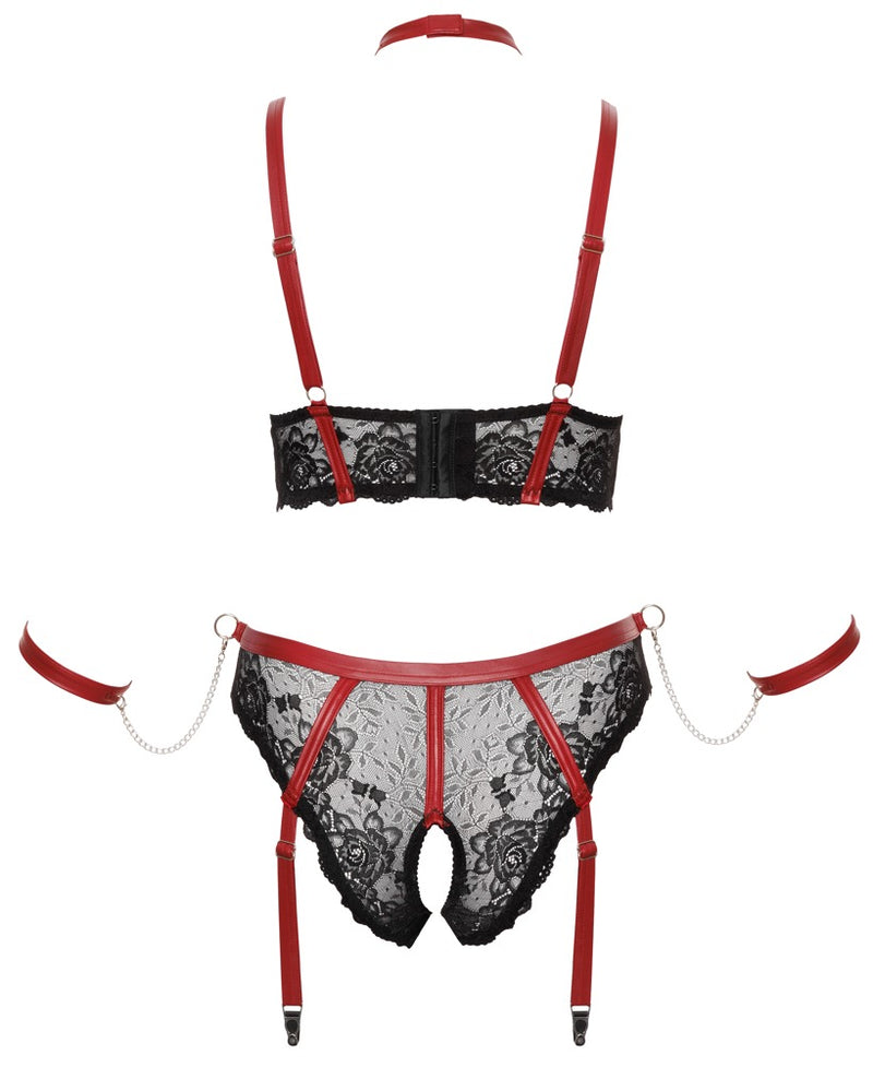 Cottelli BONDAGE Bondage set met rode details en armmanchetten - Zwart