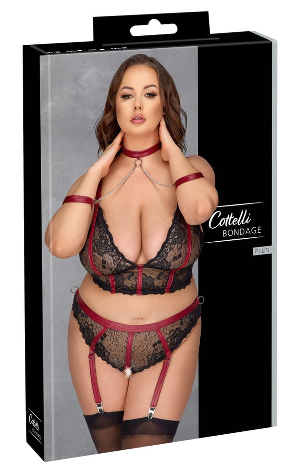Cottelli BONDAGE longline set met kant - Zwart - Cottelli BONDAGE - SKU: 22144661051