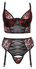 Cottelli CURVES Longline beha met jarretel thong - Zwart