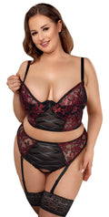 Cottelli CURVES Longline beha met jarretel thong - Zwart