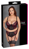 Cottelli CURVES Longline beha met jarretel thong - Zwart
