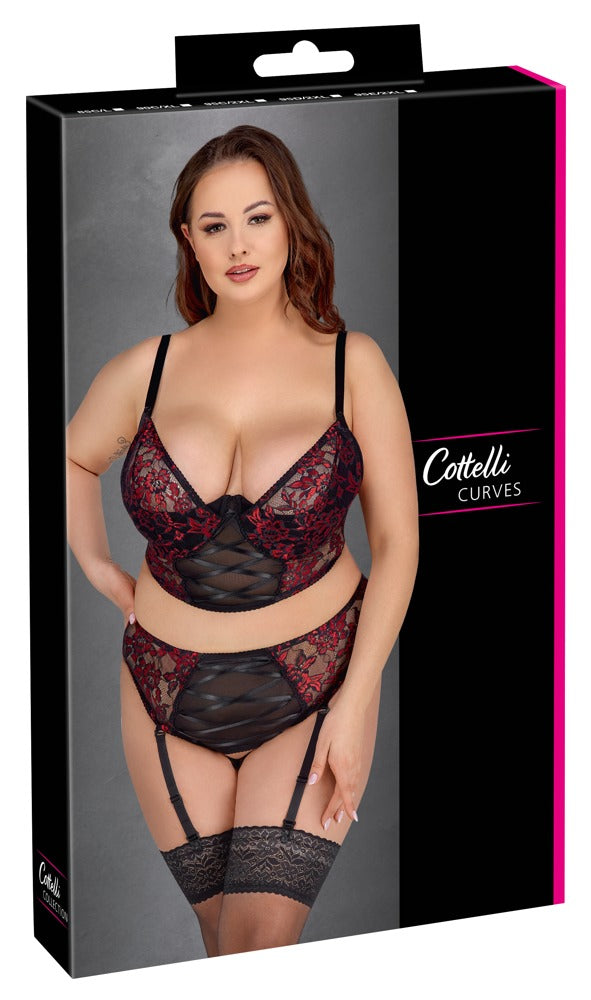 Cottelli CURVES longline set met vetersluiting - Zwart - Cottelli CURVES - SKU: 22144741331