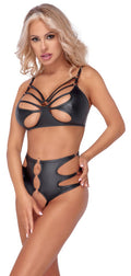 Jarretel set met kruisloze slip en verstelbare jarretels - Zwart