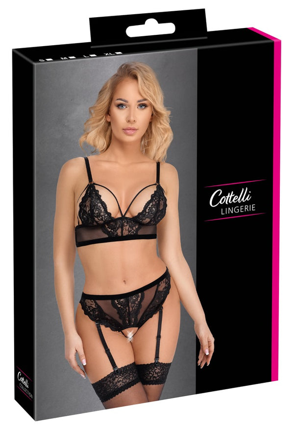 Cottelli LINGERIE kant powernet set - Zwart - Cottelli LINGERIE - SKU: 22145201051