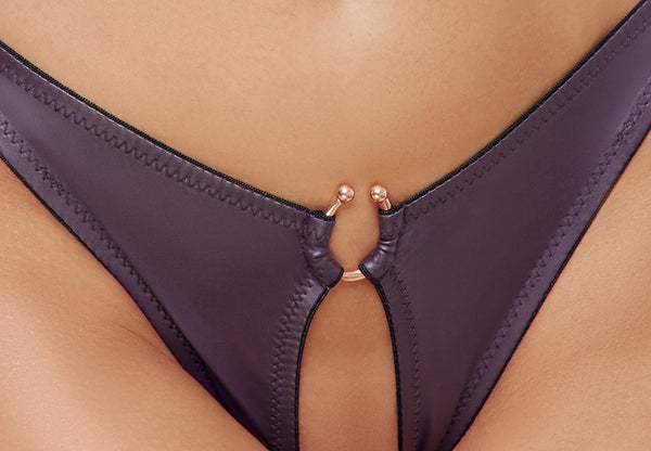 Bra en slip set wetlook met gouden accessoires - Paars - Cottelli LINGERIE - SKU: 22145804021