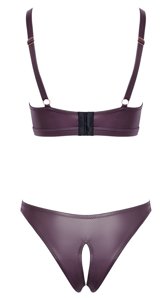 Bra en slip set wetlook met gouden accessoires - Paars - Cottelli LINGERIE - SKU: 22145804021
