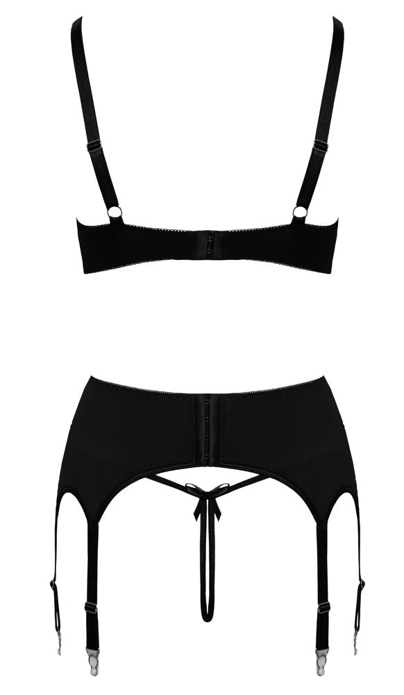 Cottelli LINGERIE stijlvol trio met ritsen - Zwart - Cottelli LINGERIE - SKU: 22145981021