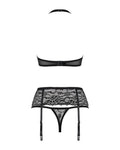 Obsessive Set halternek bra, jarretelgordel en thong - Zwart