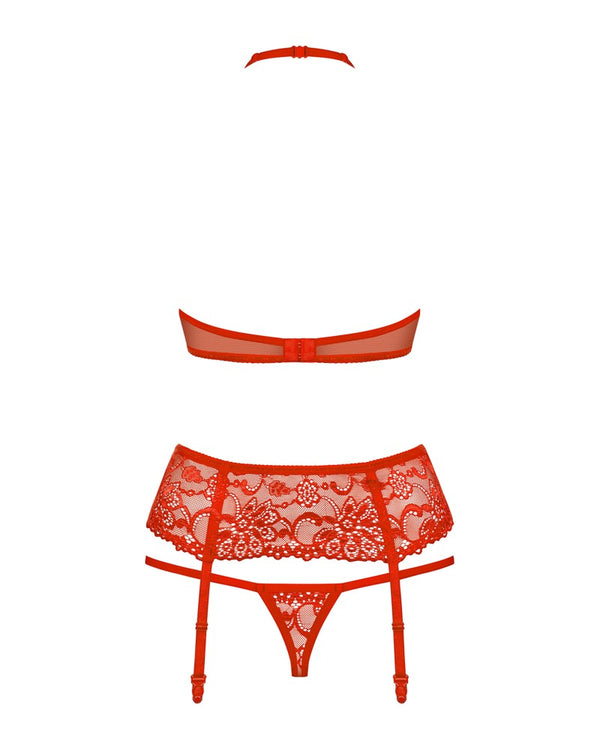 Halternek beha met jarretelgordel en thong - Rood - Obsessive - SKU: 22146603131