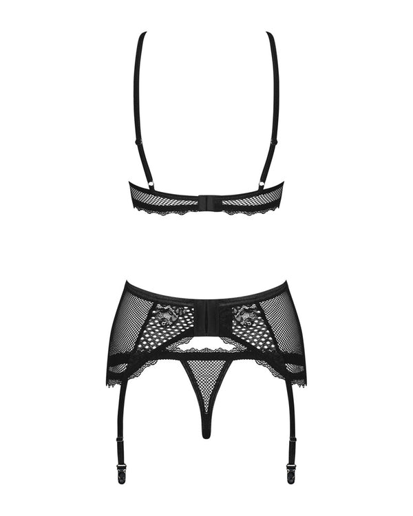 Obsessive 3-delig set met vetersluiting en metalen ringen - Zwart - Obsessive - SKU: 22147411111