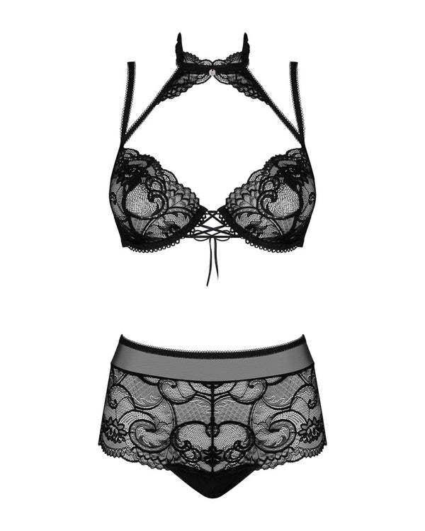 Obsessive 2-delig set met kanten choker en korsetband - Zwart - Obsessive - SKU: 22148141111
