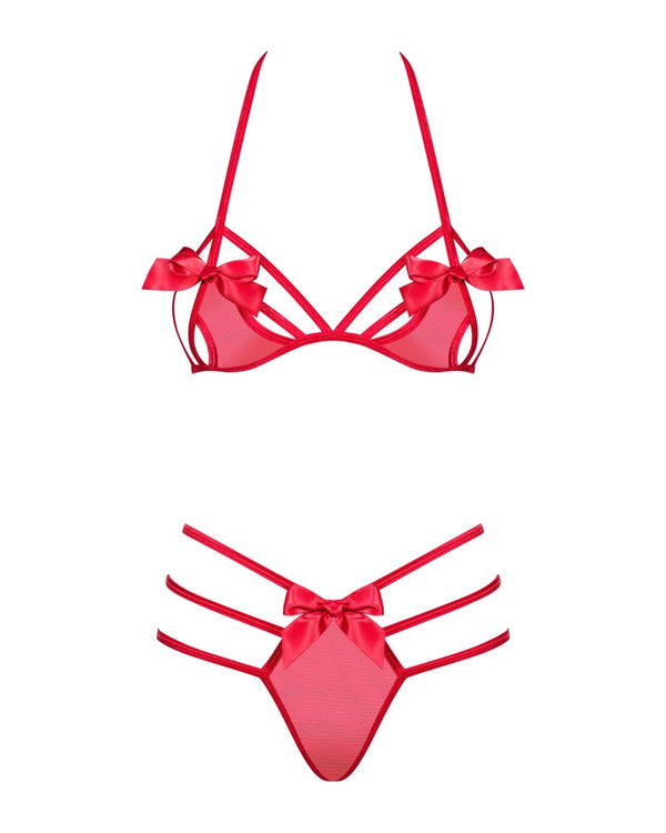 Set met halternek en vetersluiting - Rood - Obsessive - SKU: 22148493131