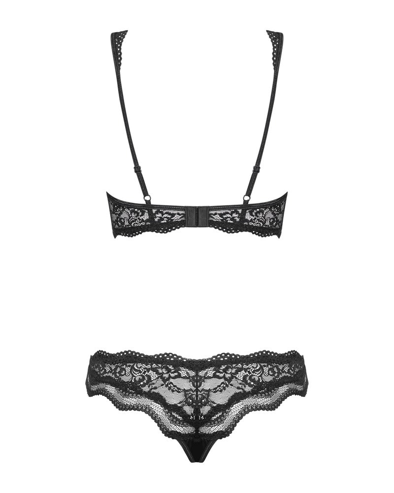 Obsessive Bra met beugel en thong - Zwart