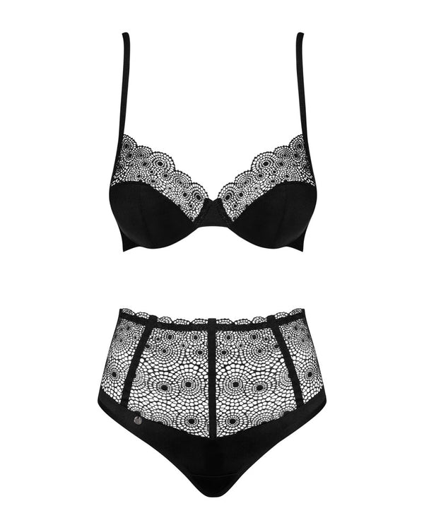 Obsessive Set met kant en hoge thong slips - Zwart - Obsessive - SKU: 22150391111