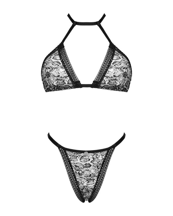 2-delig set met kant en open kruis - Zwart - Obsessive - SKU: 22150639111