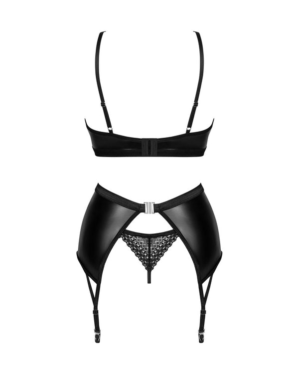 Obsessive Norides wetlook set jarretel set - Zwart - Obsessive - SKU: 22150801141