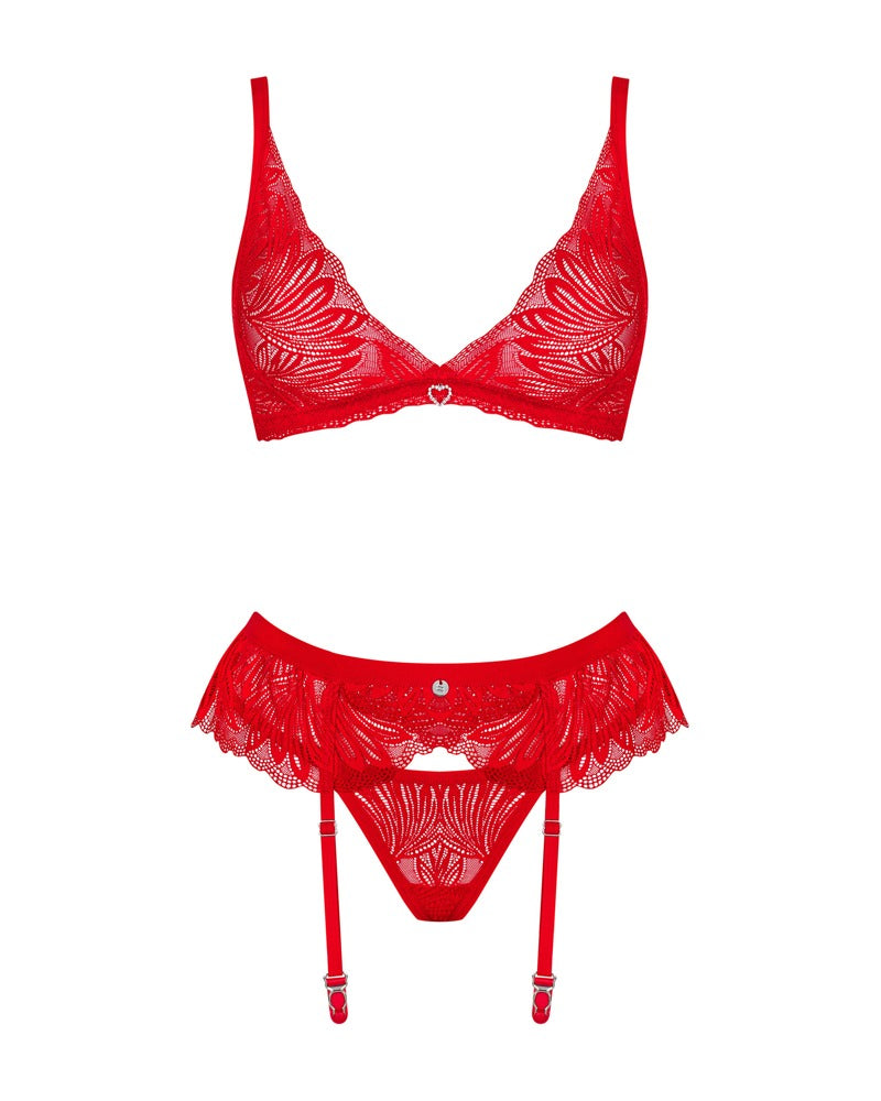 Obsessive jarretelset Chilisa met bra en string - Rood