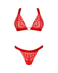 Lingerieset met bloemenkant en gouden details - Rood