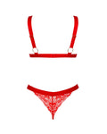 Lingerieset met bloemenkant en gouden details - Rood