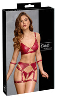 Jarretel set met draadloze beha en restraints - Rood