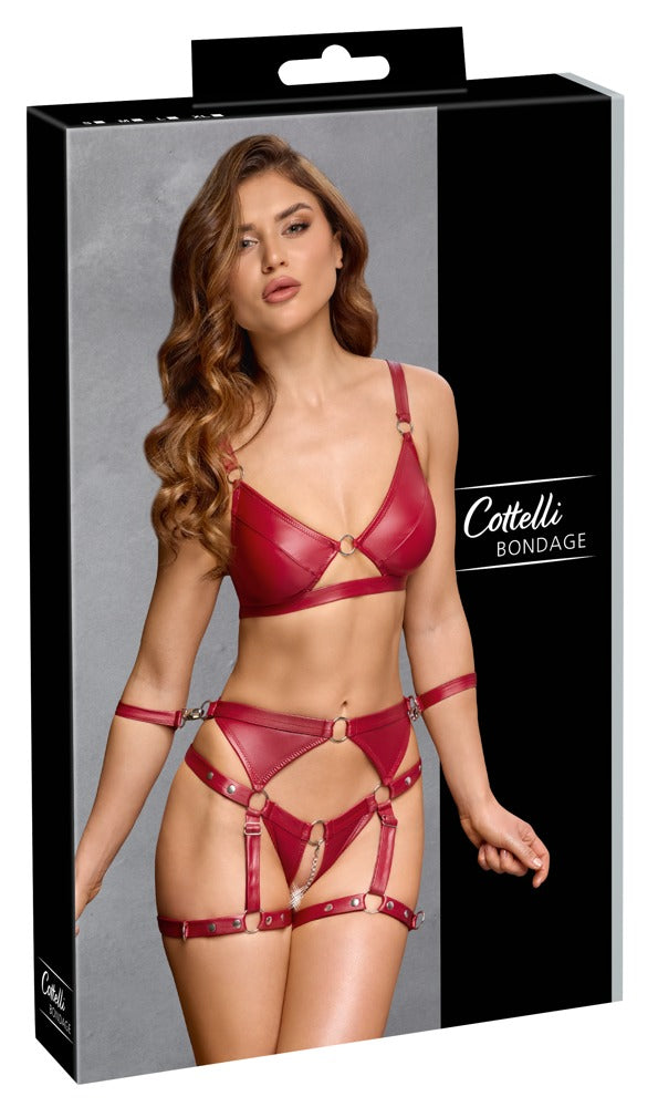 Jarretel set met draadloze beha en restraints - Rood - Cottelli BONDAGE - SKU: 22153493021
