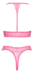 Bra halter met jarretels en thong - Roze