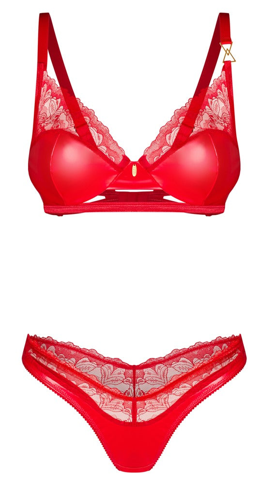Beugelbeha met thong - Glanzend rood - Obsessive - SKU: 22155433111
