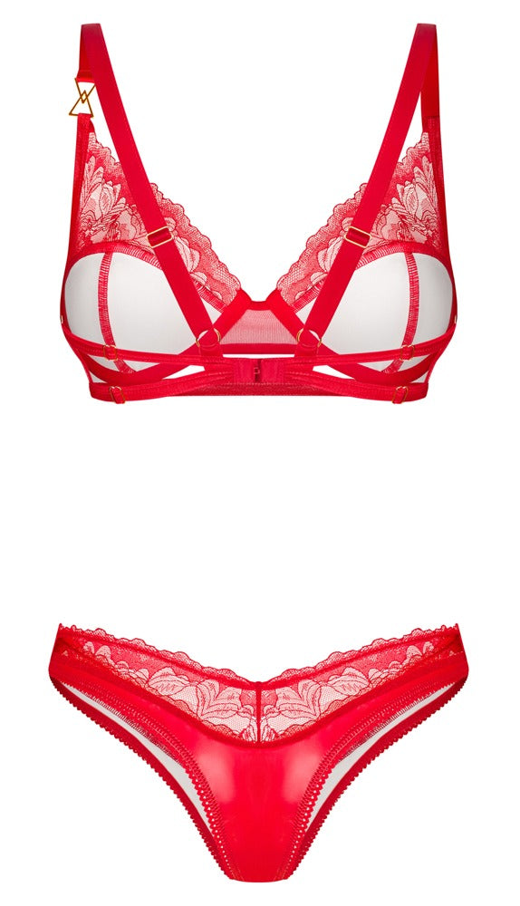 Beugelbeha met thong - Glanzend rood - Obsessive - SKU: 22155433111