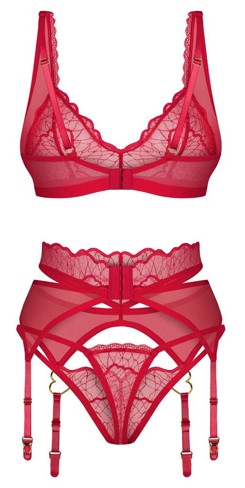 Jarretel set met beugelbeha en thong - Rood - Obsessive - SKU: 22155603131