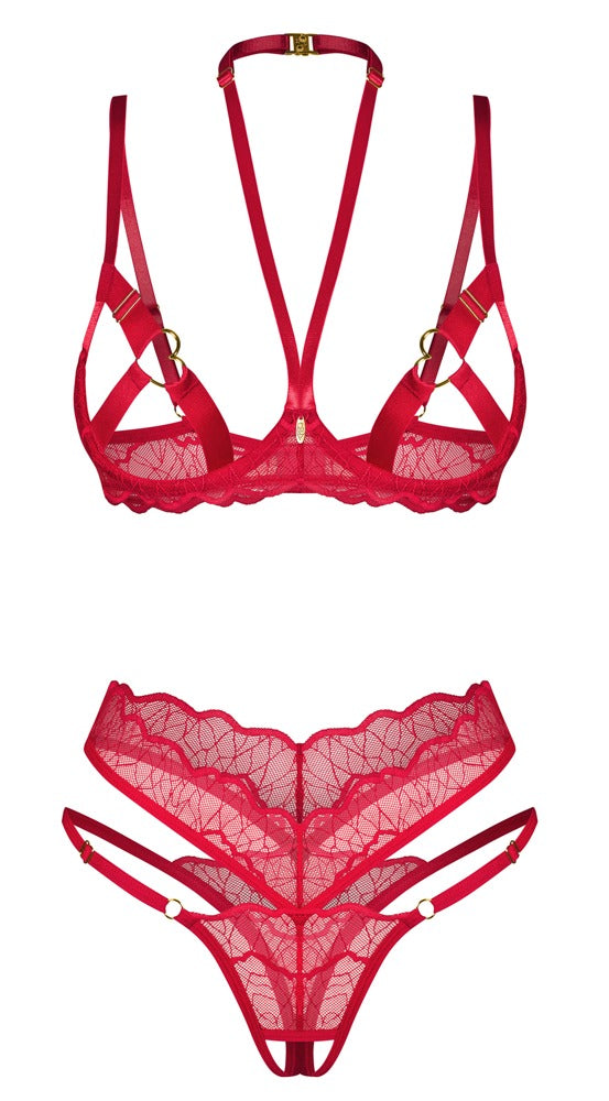 Set kruisloos met gouden details - Rood - Obsessive - SKU: 22155783111
