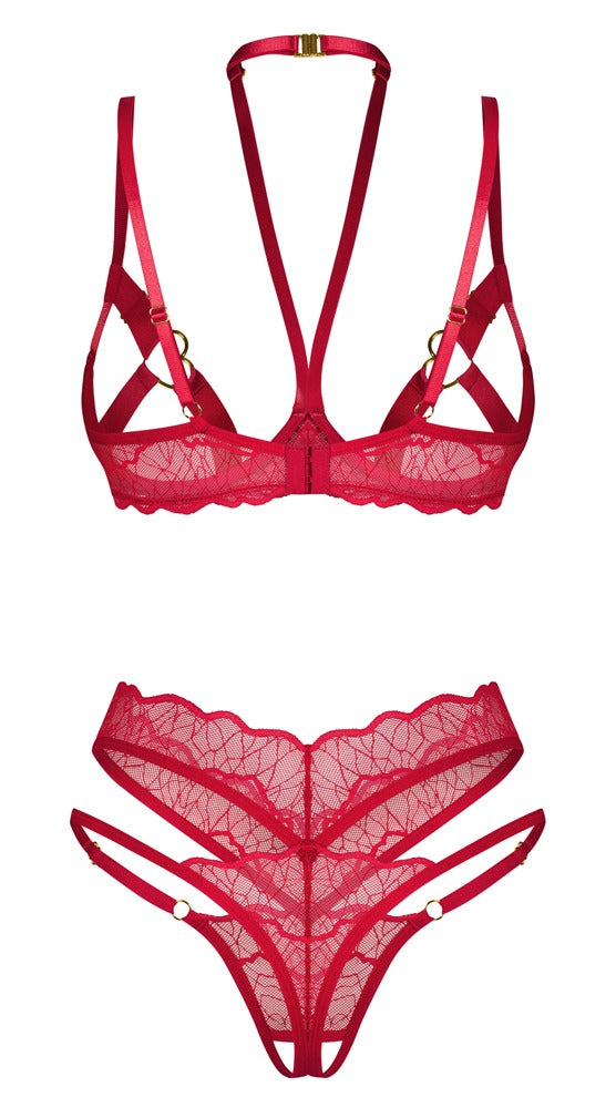 Set kruisloos met gouden details - Rood - Obsessive - SKU: 22155783111