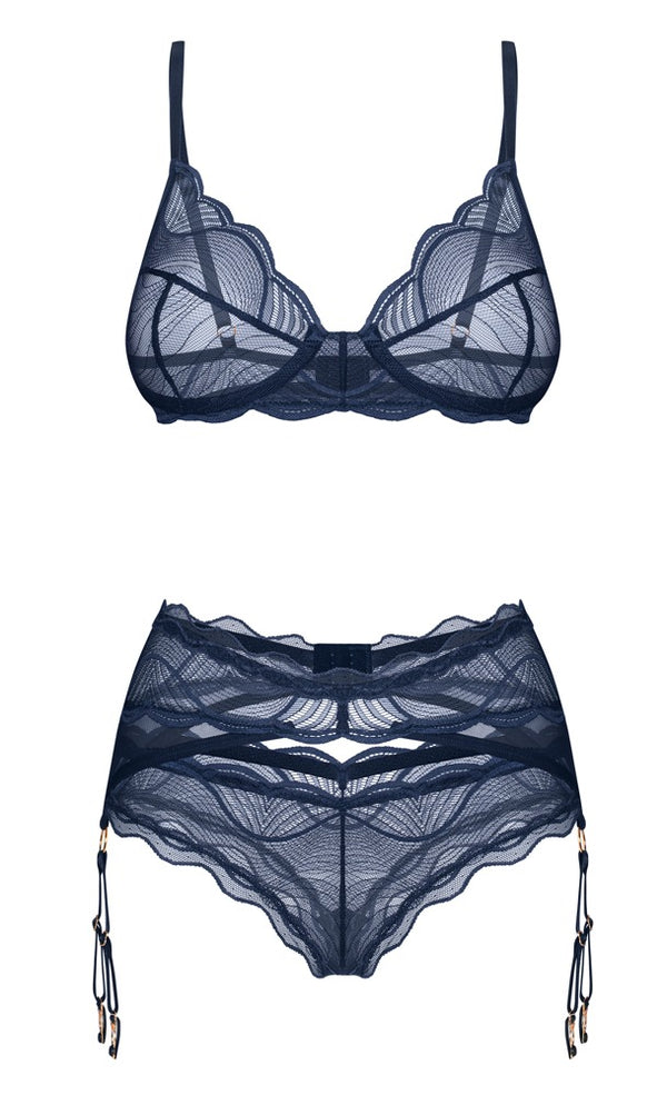 Jarretel set transparant met beugelbeha - Blauw - Obsessive - SKU: 22156084121