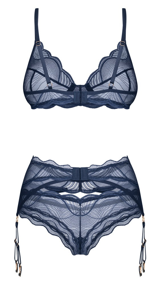 Jarretel set transparant met beugelbeha - Blauw - Obsessive - SKU: 22156084121
