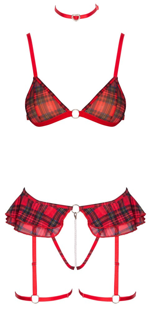 Jarretel set met draadloze beha en choker - Rood - Cottelli COSTUMES - SKU: 22156163021