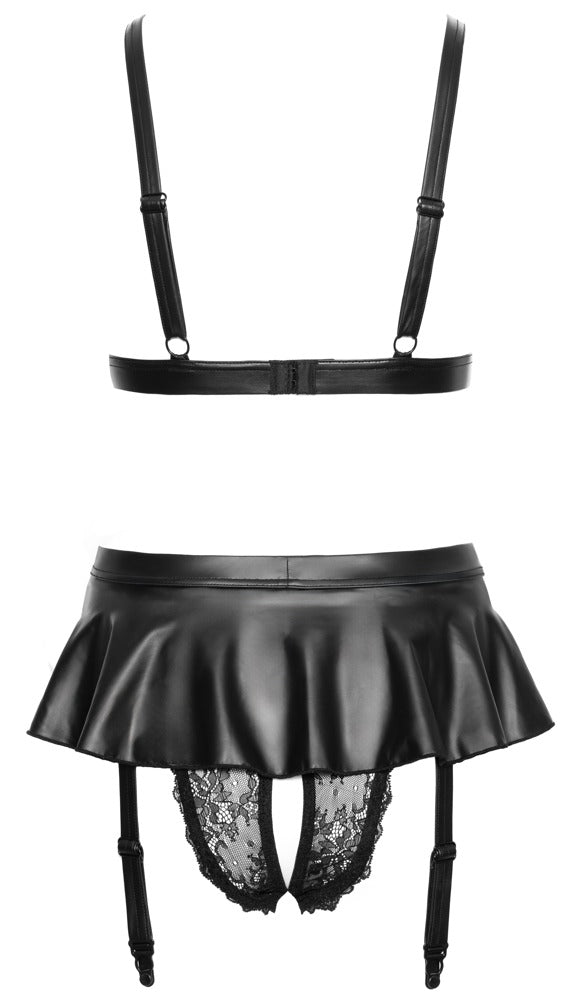 Jarretel set met draadloze beha en kruisloze slip - Zwart - Cottelli LINGERIE - SKU: 22156751021