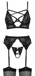 Cottelli LINGERIE Jarretel set met bloemenkant - Zwart