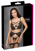 Cottelli LINGERIE Jarretel set met bloemenkant - Zwart
