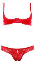 Cottelli LINGERIE Half cup set satijn met kant - Rood
