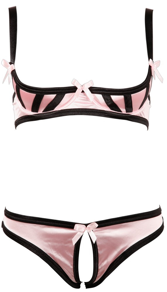 Cottelli LINGERIE Beugelbeha met jarretels en kruisloze slip - Roze