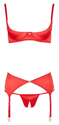 Cottelli LINGERIE Jarretel set met plank beugelbeha en string - Rood
