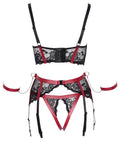 Cottelli BONDAGE Jarretel set met plateau bra en kruisloos string - Zwart
