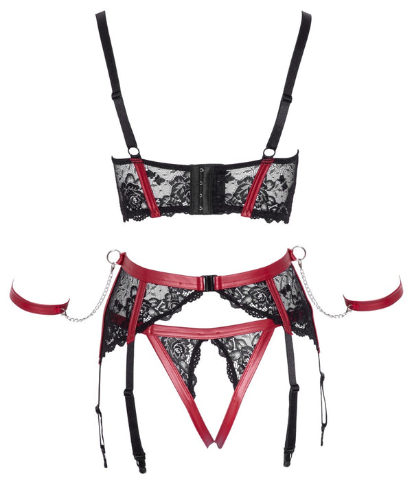 Cottelli BONDAGE Jarretel set met plateau bra en kruisloos string - Zwart - Cottelli BONDAGE - SKU: 22212411021
